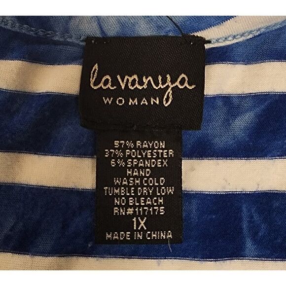 La Vanya Women's Striped V-neck Short Sleeve Hanky Hem Tunic Blouse Size 1X - Picture 8 of 8